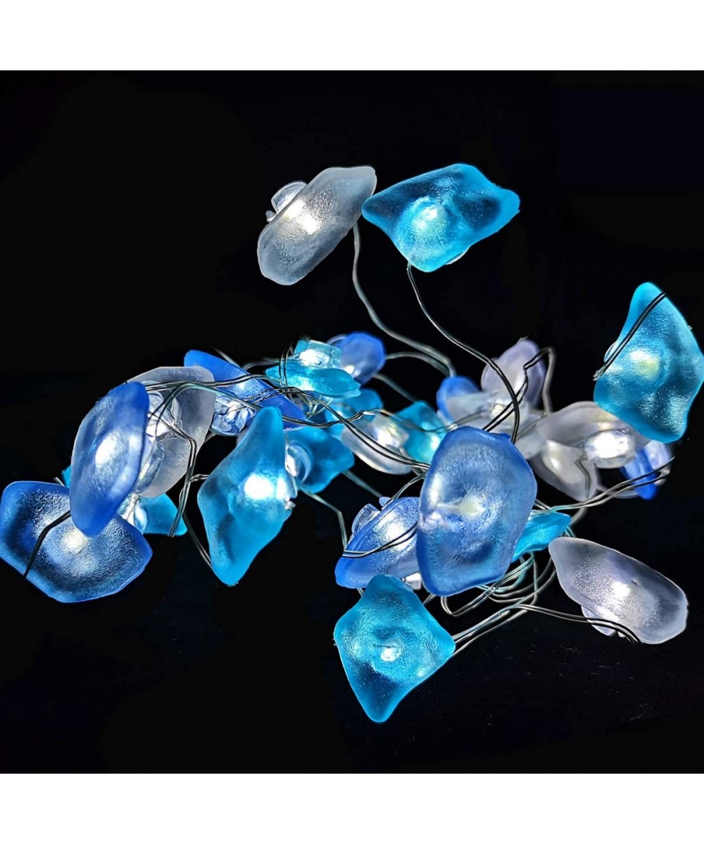 Sea Glass Decorative String Lights-10ft 30 LED Natural Fluorite String Lights Waterproof with 8 Modes Battery Remote Control ...