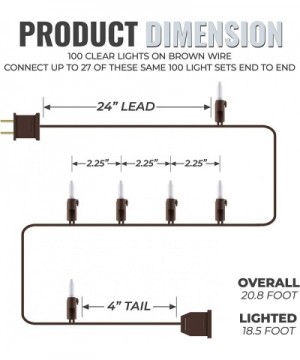 100 White LED Christmas Lights on a Brown Wire Cord- UL Approved for Indoor and Outdoor Use- Lighted Length 18.5 Feet- Total ...