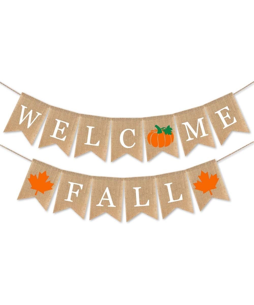 Burlap Welcome Fall Banner with Pumpkin Maple Leaf Autumn Thanksgiving Day Party Supplies Garland Decoration - CA19G5IO7QY $8...