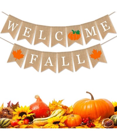 Burlap Welcome Fall Banner with Pumpkin Maple Leaf Autumn Thanksgiving Day Party Supplies Garland Decoration - CA19G5IO7QY $8...