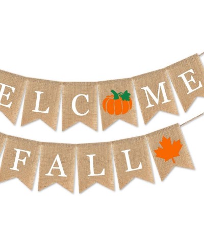 Burlap Welcome Fall Banner with Pumpkin Maple Leaf Autumn Thanksgiving Day Party Supplies Garland Decoration - CA19G5IO7QY $8...