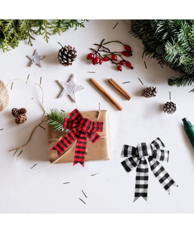 4 Pieces White and Red Buffalo Plaid Christmas Bows Holiday Christmas Wreaths Bows Xmas Christmas Tree Topper Bows for Christ...