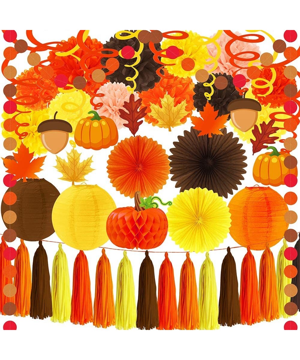 33 Pack Fall Thanksgiving Party Decorations Set - Fall Hanging Maple Leaves Pumpkins Swirl Paper Pom Poms Paper Fans Paper La...