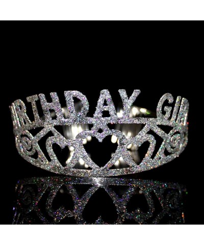 BC865 1 Count Birthday Girl Glitter Princess Tiara Crown Costume Accessory- Silver - CP180RDG37I $7.80 Party Hats