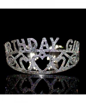 BC865 1 Count Birthday Girl Glitter Princess Tiara Crown Costume Accessory- Silver - CP180RDG37I $7.80 Party Hats