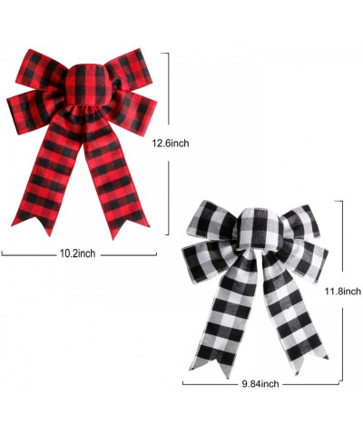 4 Pieces White and Red Buffalo Plaid Christmas Bows Holiday Christmas Wreaths Bows Xmas Christmas Tree Topper Bows for Christ...