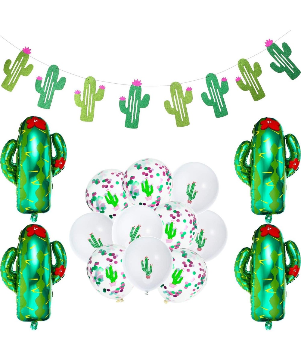 Cactus Party Decoration- Cactus Banner- 10 Piece Cactus Latex Confetti Balloon- 4 Pack 29 Inch Cactus Helium Foil Balloon for...