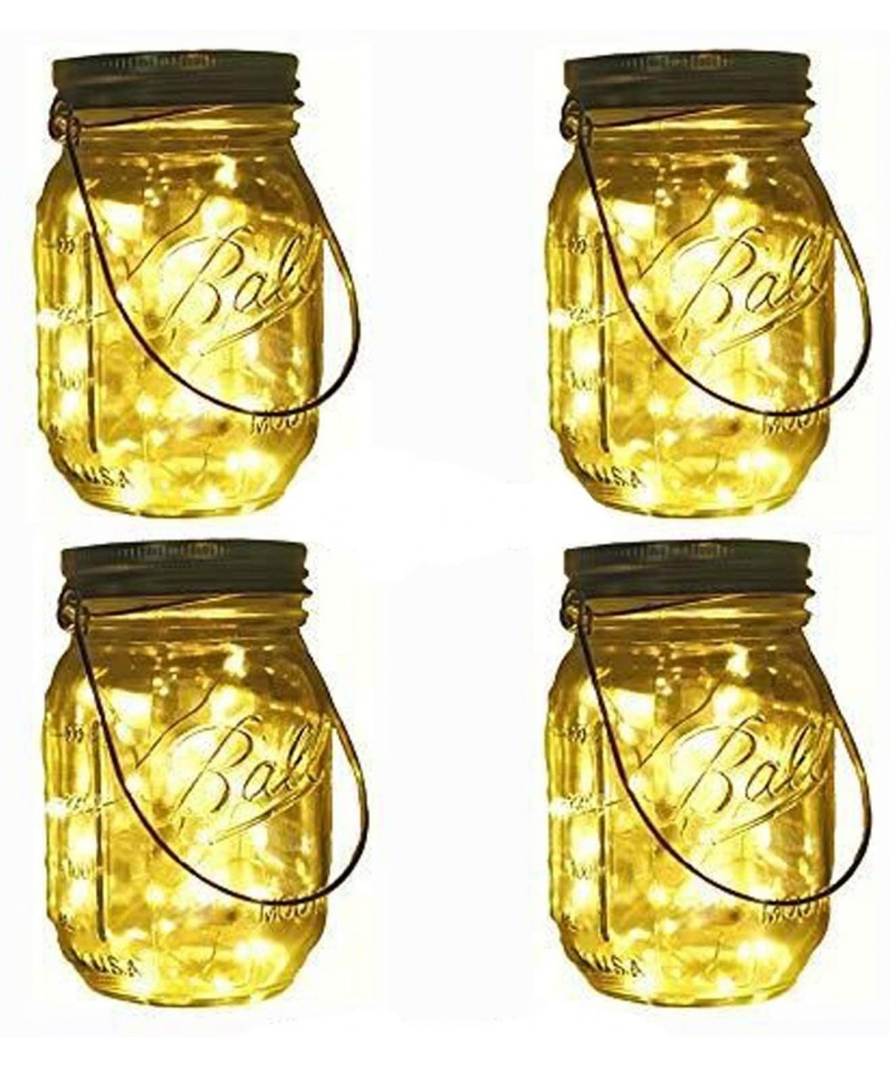 Solar Mason Jar Lights- 4 Pack 20 LED Warm White Fairy Firefly String Lights- Build-in Glass Mason Jars for Patio Garden Part...