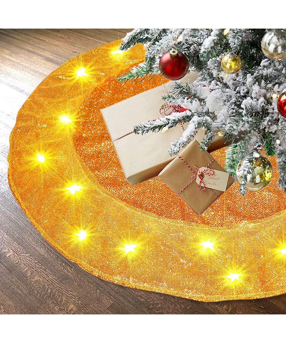 LED Gold Christmas Tree Skirt 40 Inch Small Tree Skirt with 118" Sparkly Light String Winter Xmas Tree Decoration for Home Pa...