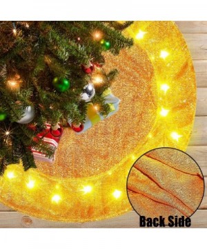 LED Gold Christmas Tree Skirt 40 Inch Small Tree Skirt with 118" Sparkly Light String Winter Xmas Tree Decoration for Home Pa...