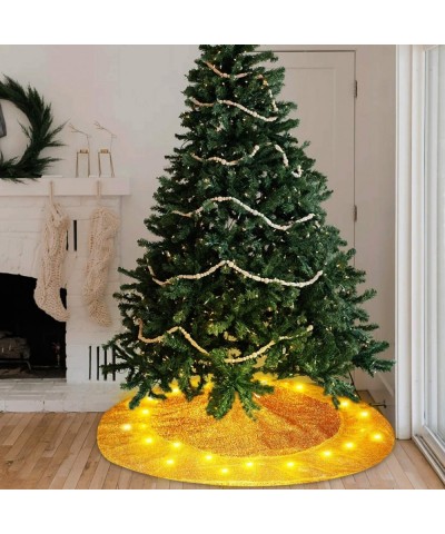 LED Gold Christmas Tree Skirt 40 Inch Small Tree Skirt with 118" Sparkly Light String Winter Xmas Tree Decoration for Home Pa...