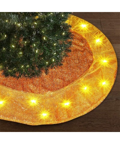 LED Gold Christmas Tree Skirt 40 Inch Small Tree Skirt with 118" Sparkly Light String Winter Xmas Tree Decoration for Home Pa...