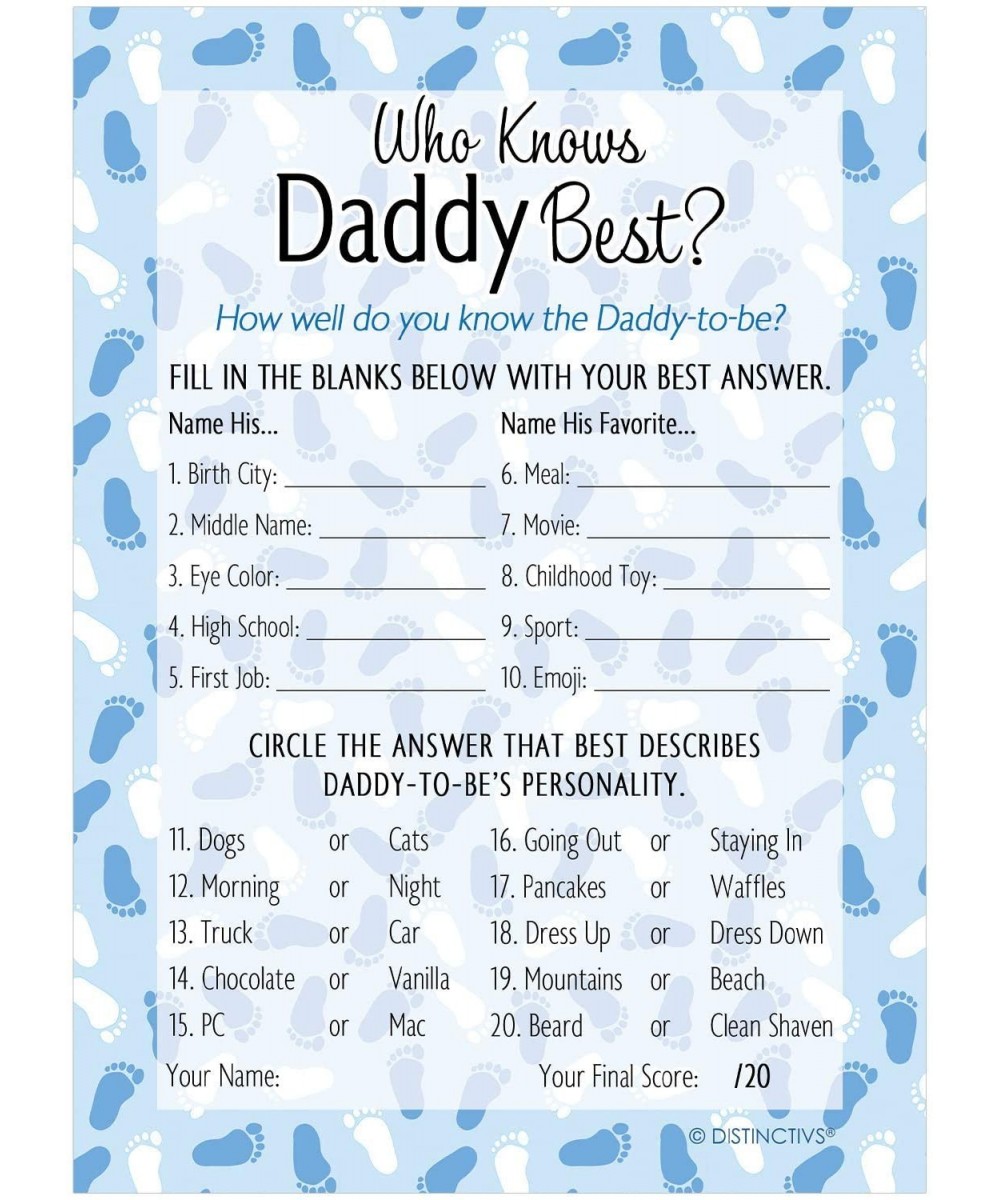 Who Knows Daddy Best Baby Shower Game - 20 Cards (Blue) - Boy Baby Shower - CG18DA4Q79K $7.87 Party Games & Activities
