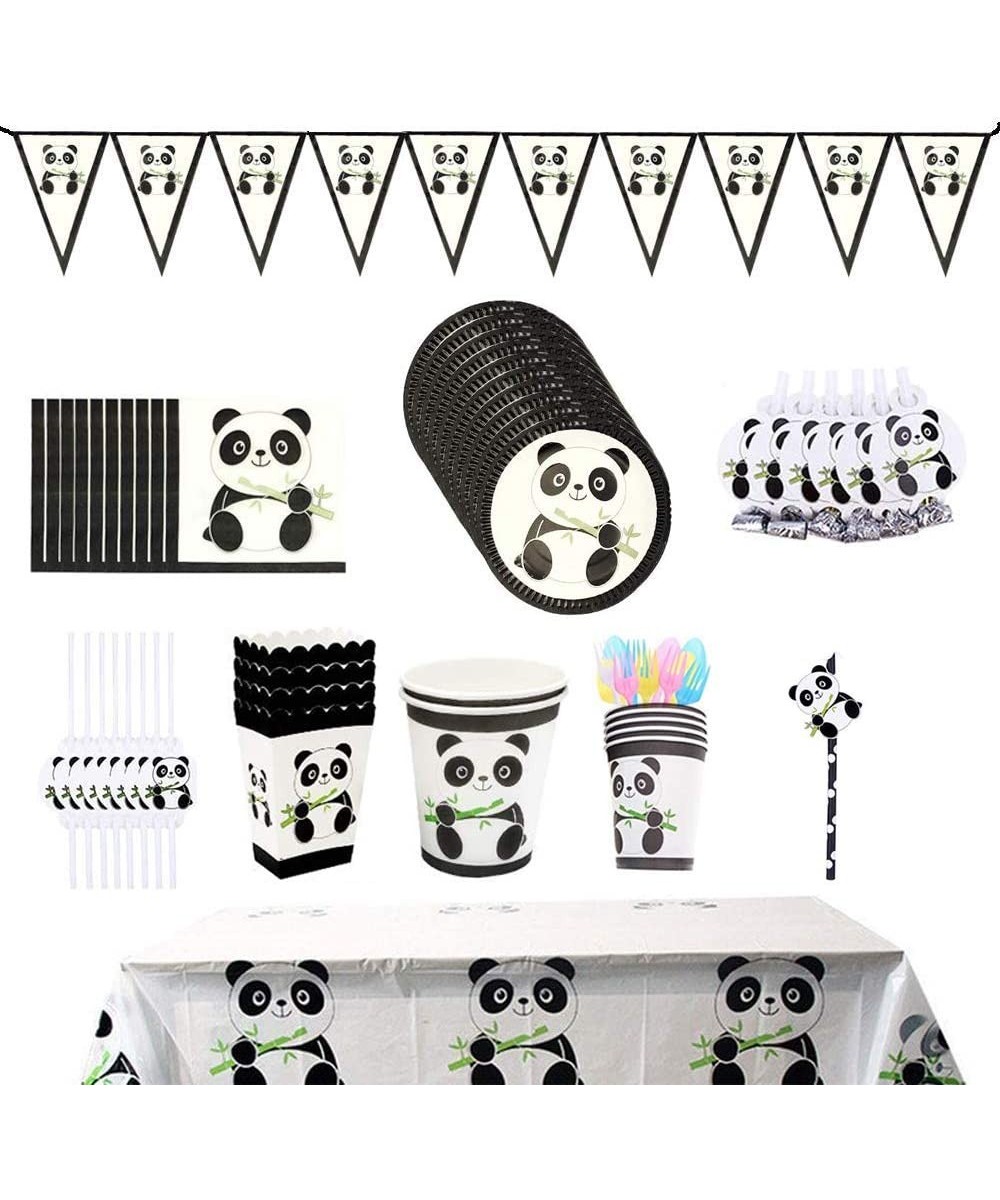 Panda Party Supplies- 121 Pcs Panda Disposable Tableware Set with Panda Plates Cups Napkins Straws Banner Tablecloth Popcorn ...