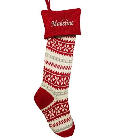 Red Snowflake Personalized Knit Christmas Stocking - C5187IAM3E6 $27.12 Stockings & Holders