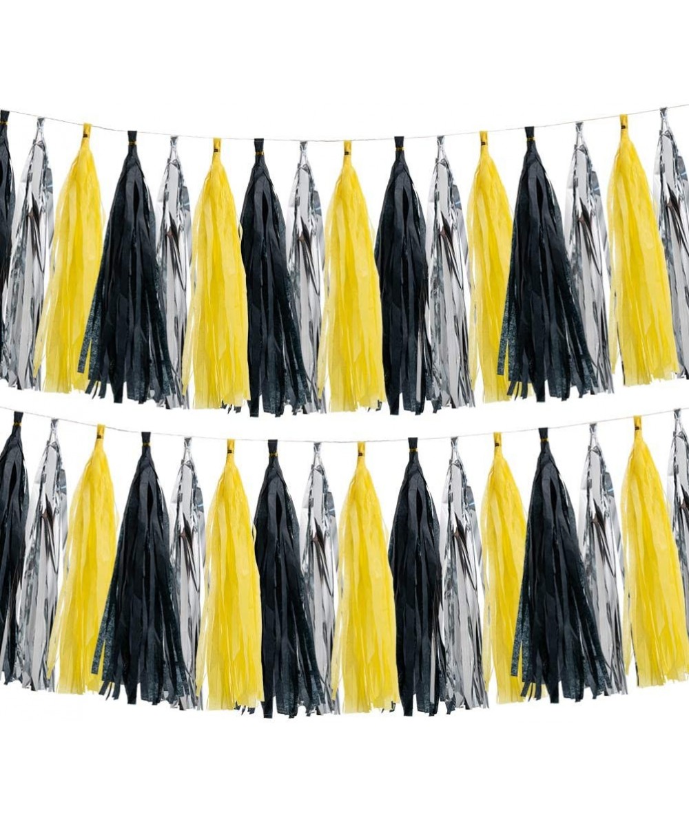 Yellow Black and Silver Paper Tassel Tissue Party Banner Garland for Birthday Wedding Summer Hawaii Jungle Honey to Bee Party...