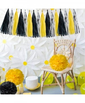 Yellow Black and Silver Paper Tassel Tissue Party Banner Garland for Birthday Wedding Summer Hawaii Jungle Honey to Bee Party...