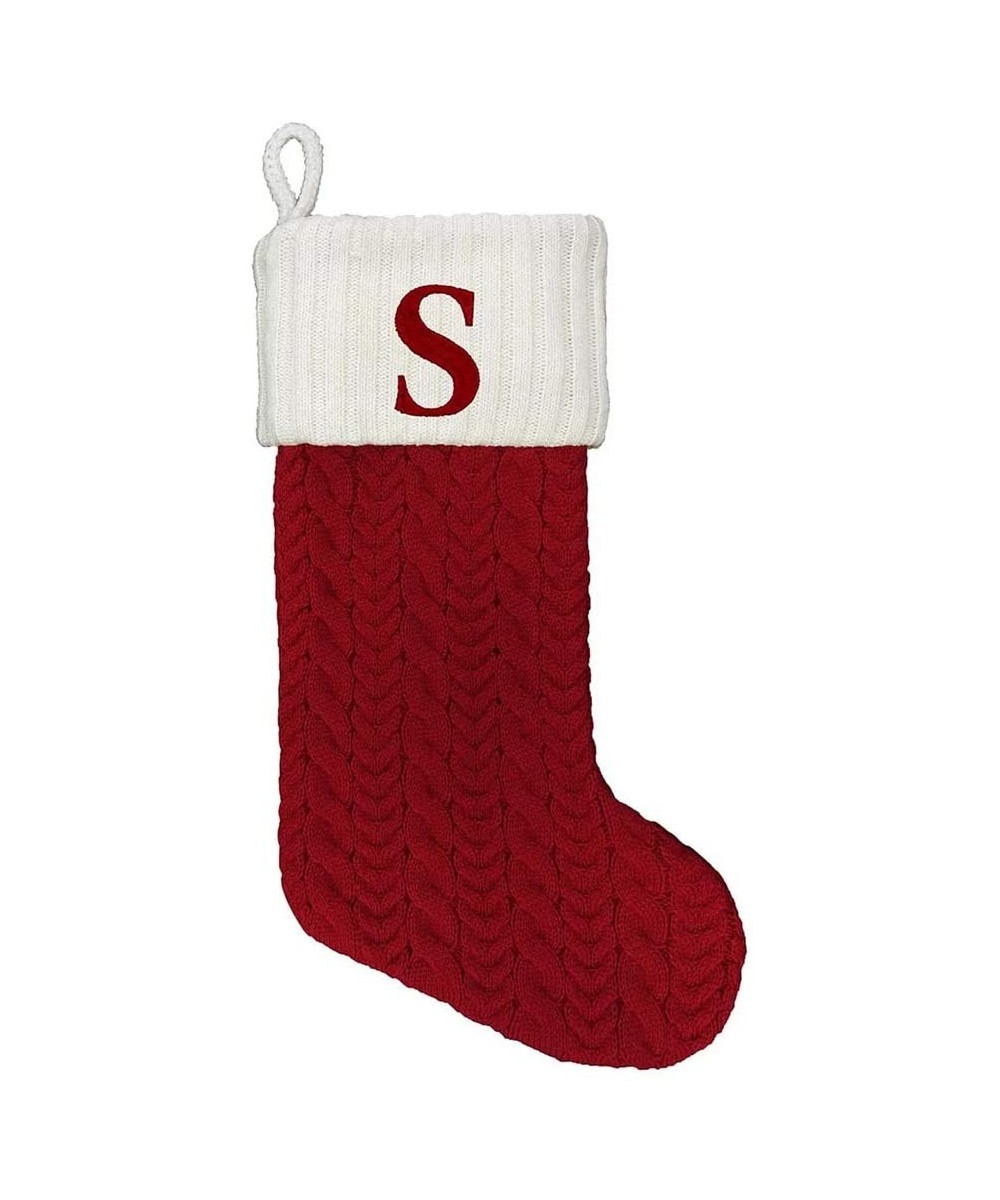 21 Inch Cable Knit Monogram Christmas Stocking (Embroidered S) - Embroidered S - C5128XOCMUR $16.54 Stockings & Holders