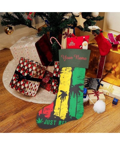 Christmas Stocking Custom Personalized Name Text Vintage Palm Tree for Family Xmas Party Decoration Gift 17.52 x 7.87 Inch - ...