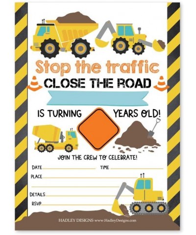 25 Orange Tractor Road Construction Zone Birthday Party Invitations for Boy- Bulldozer Truck Digging Invites for Kids- Yellow...