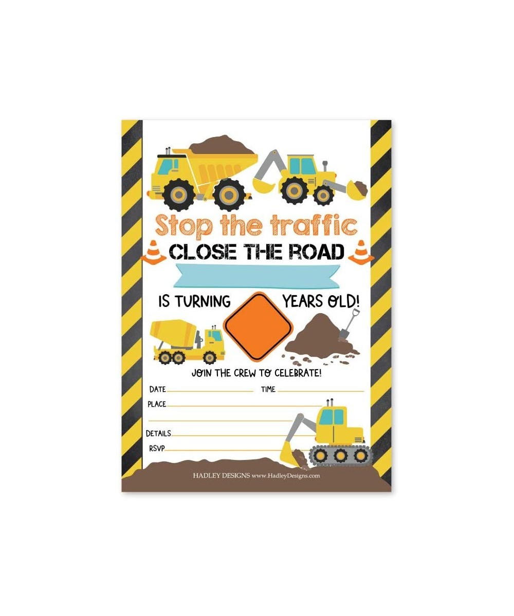 25 Orange Tractor Road Construction Zone Birthday Party Invitations for Boy- Bulldozer Truck Digging Invites for Kids- Yellow...