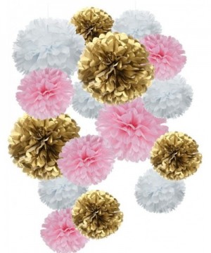 Paper Flower Tissue Pom Poms Baby Shower Party Supplies (Gold-Pink-White-18pc) - Gold-pink-white-18pc - CU18G2LYQZK $12.06 Ti...