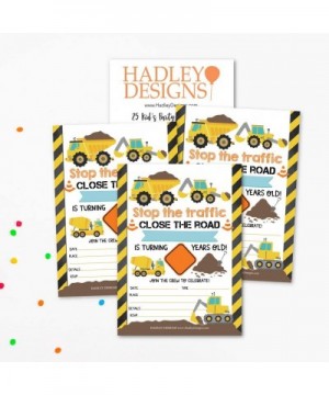 25 Orange Tractor Road Construction Zone Birthday Party Invitations for Boy- Bulldozer Truck Digging Invites for Kids- Yellow...