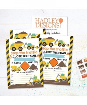 25 Orange Tractor Road Construction Zone Birthday Party Invitations for Boy- Bulldozer Truck Digging Invites for Kids- Yellow...