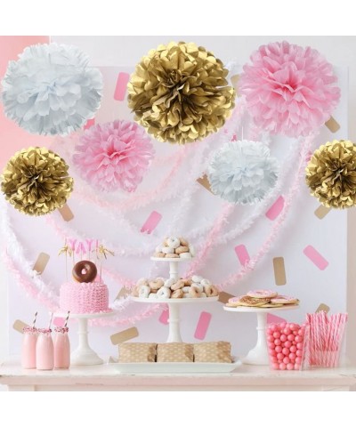 Paper Flower Tissue Pom Poms Baby Shower Party Supplies (Gold-Pink-White-18pc) - Gold-pink-white-18pc - CU18G2LYQZK $12.06 Ti...