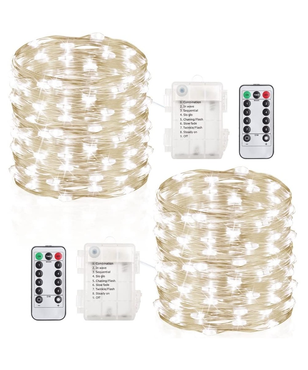 2 Pack 33 Feet 100 Led Fairy Lights Battery Operated with Remote Control Timer Waterproof Copper Wire Twinkle String Lights f...