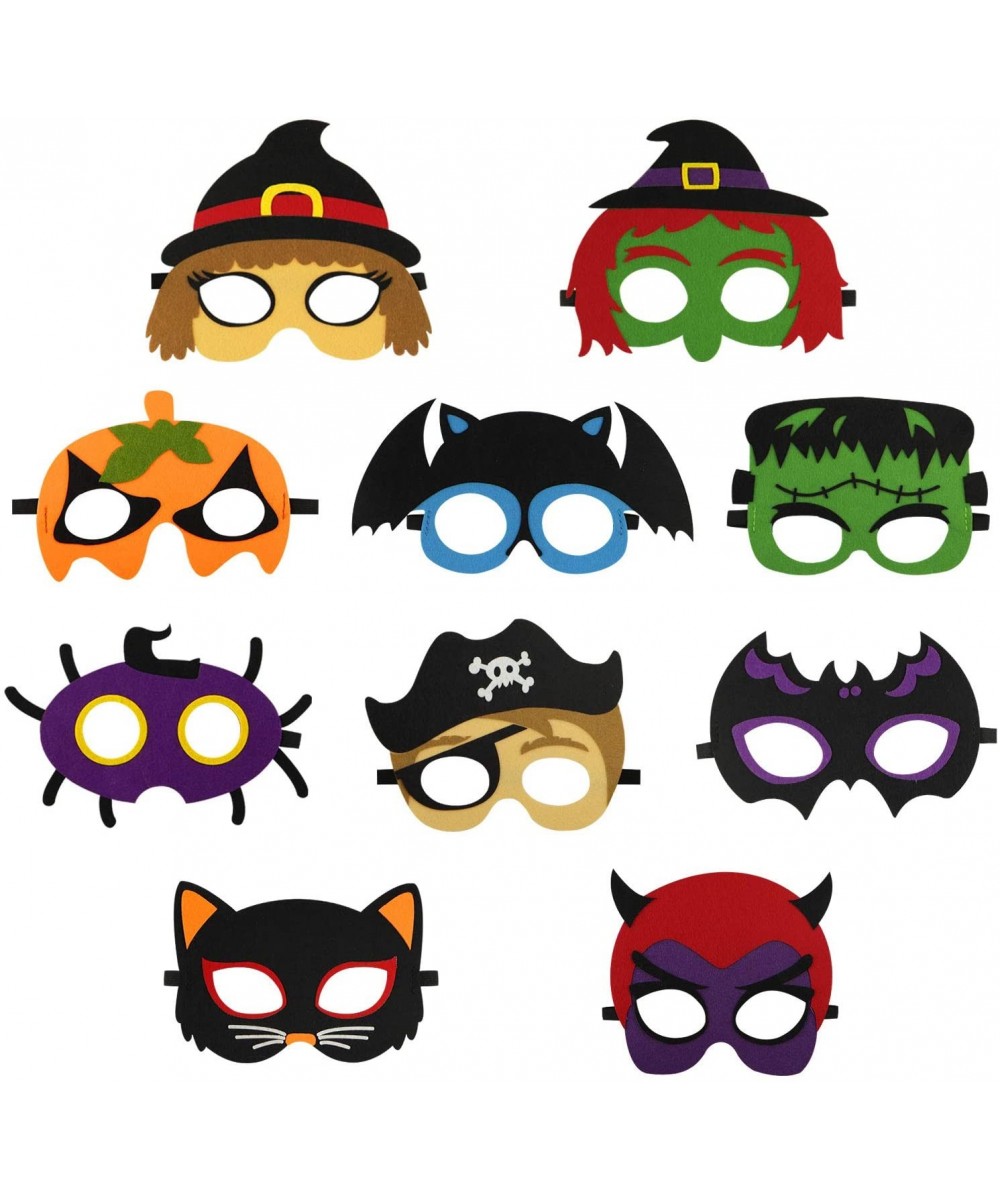 Animal Felt Masks for Kids Halloween Decorations-10Pcs Bat Witch Pumpkin Zombie Pirate Skull Scratch Paper Art Mask for Hallo...