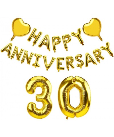 30th Anniversary Balloons Decorations- Happy 30th Anniversary Balloon with 2 Heart Foil- Gold Glitter 30 Year Balloon Banner ...