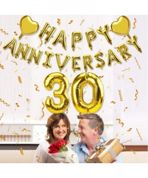 30th Anniversary Balloons Decorations- Happy 30th Anniversary Balloon with 2 Heart Foil- Gold Glitter 30 Year Balloon Banner ...