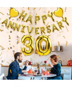 30th Anniversary Balloons Decorations- Happy 30th Anniversary Balloon with 2 Heart Foil- Gold Glitter 30 Year Balloon Banner ...