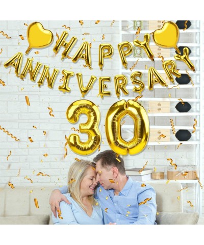 30th Anniversary Balloons Decorations- Happy 30th Anniversary Balloon with 2 Heart Foil- Gold Glitter 30 Year Balloon Banner ...