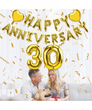 30th Anniversary Balloons Decorations- Happy 30th Anniversary Balloon with 2 Heart Foil- Gold Glitter 30 Year Balloon Banner ...