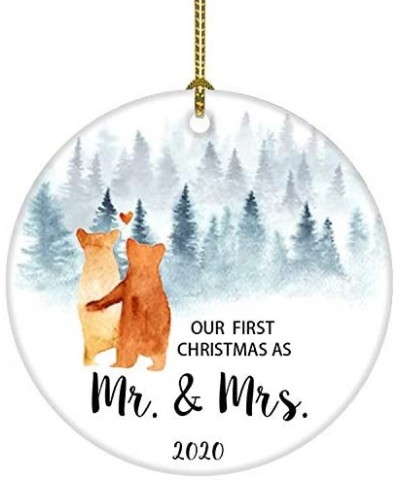 Our First Christmas as Mr & Mrs Bear Tree Ornament Christmas Wedding Decoration Newlywed Couple 2020 (Orange Mr Mrs) - Orange...