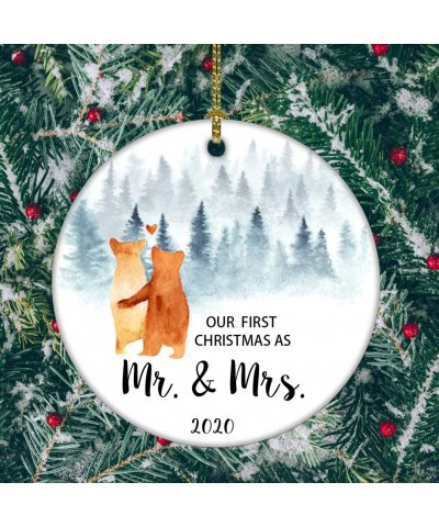 Our First Christmas as Mr & Mrs Bear Tree Ornament Christmas Wedding Decoration Newlywed Couple 2020 (Orange Mr Mrs) - Orange...