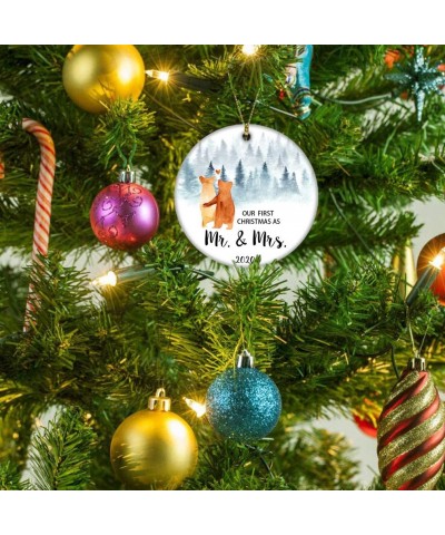 Our First Christmas as Mr & Mrs Bear Tree Ornament Christmas Wedding Decoration Newlywed Couple 2020 (Orange Mr Mrs) - Orange...