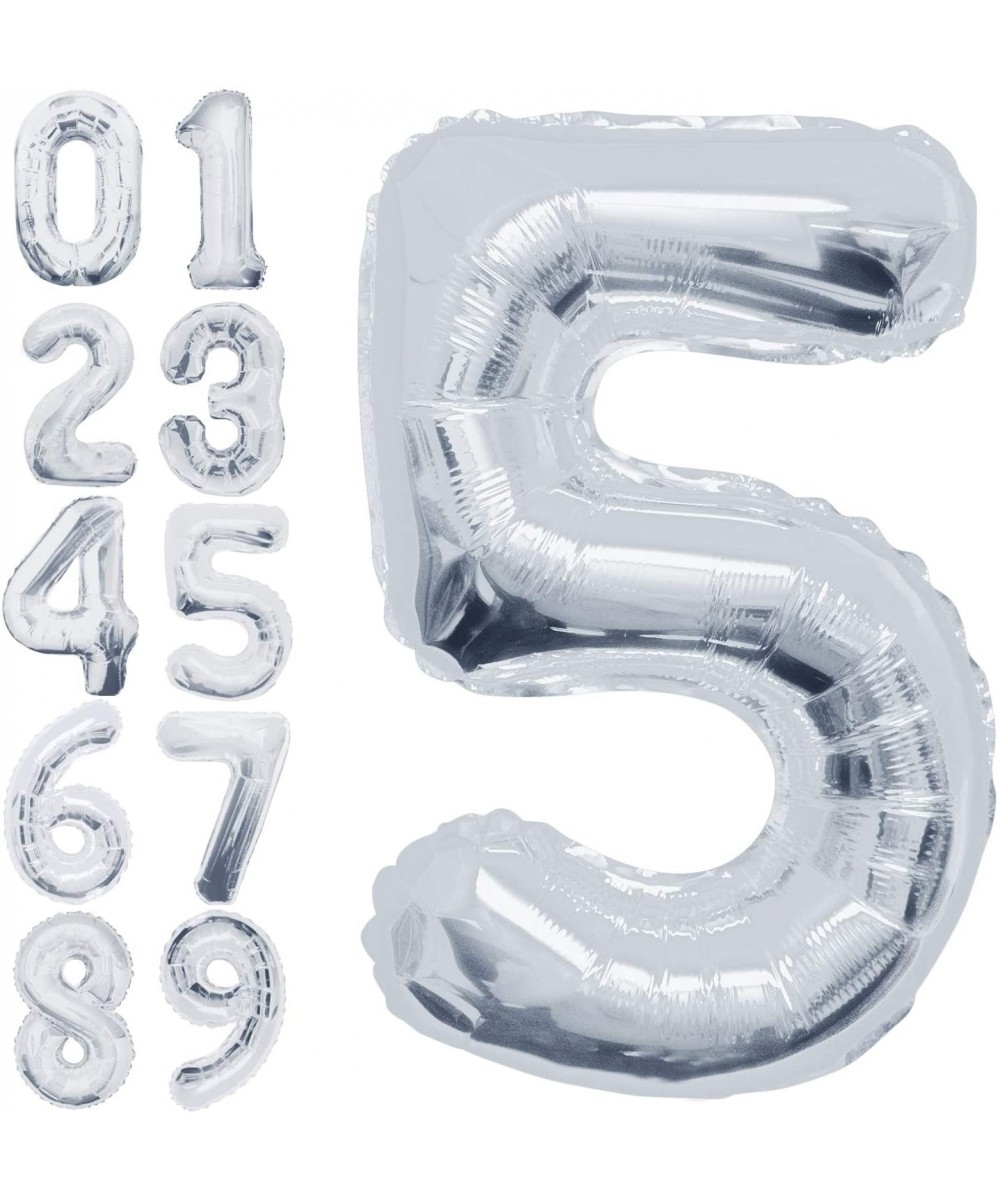 3 Pack Silver Foil Number 5 Balloon 34 Inch Birthday Party Decorations Supplies Helium Foil Mylar Digital Balloons Number 5 (...