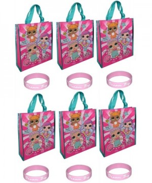 Set of 6 Reusable 12 Inch Tote Bags Party Favor Goodie Treat Bags 6 Pink Bracelets - CD18R53GYIA $12.28 Party Favors