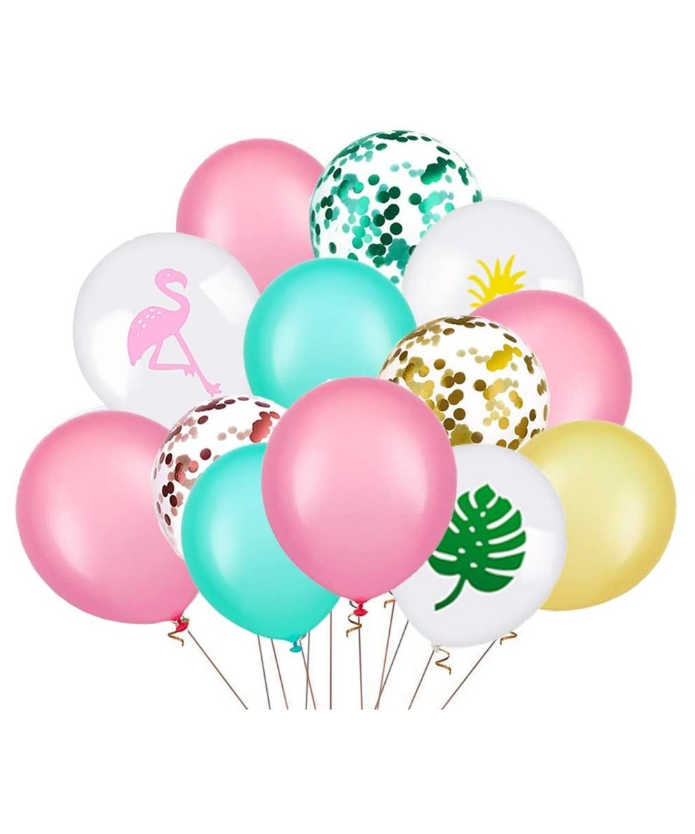 Hawaii Party Decorative Balloons-45 Pcs Colorful Flamingo Tropical Leaf Pineapple Latex Balloons with Confetti Round Balloons...