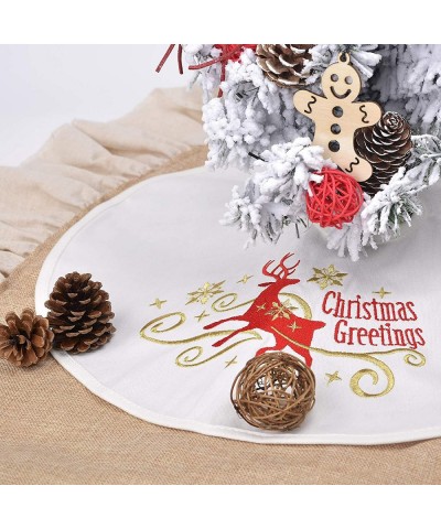 Mini Tree Skirt- 15 Inches Small Christmas Tree Skirt Embroidered Elk for Xmas Decorations - 15-inch White - C418Z9KMRW7 $6.6...