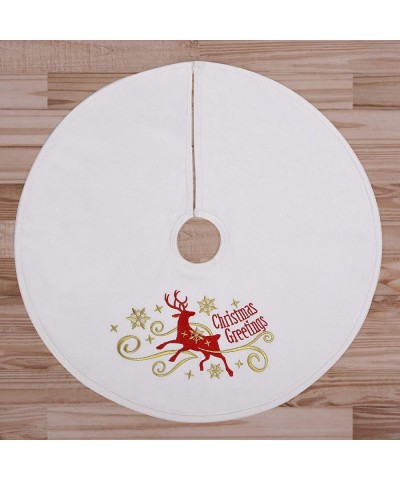 Mini Tree Skirt- 15 Inches Small Christmas Tree Skirt Embroidered Elk for Xmas Decorations - 15-inch White - C418Z9KMRW7 $6.6...