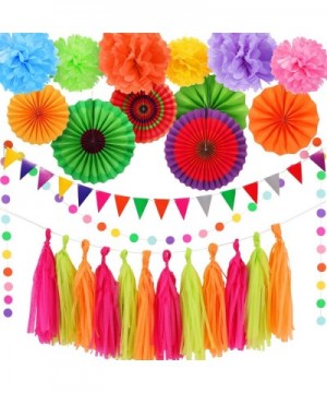 29 Pieces Mexican Fiesta Party Decorations- Includes 6 Pieces Colorful Hanging Paper Fans- 6 Pieces Pom Poms Flowers- 15 Piec...