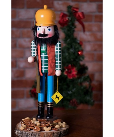 Wooden Hunter Nutcracker Traditional Christmas Decor - Wearing Reflective Vest and Carrying Rifle and Hunting Tag - 100% Wood...