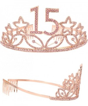 15th Birthday Gifts for Girl- 15th Birthday Tiara and Sash Pink- Happy 15th Birthday Party Supplies- 15 & Fabulous Glitter Sa...