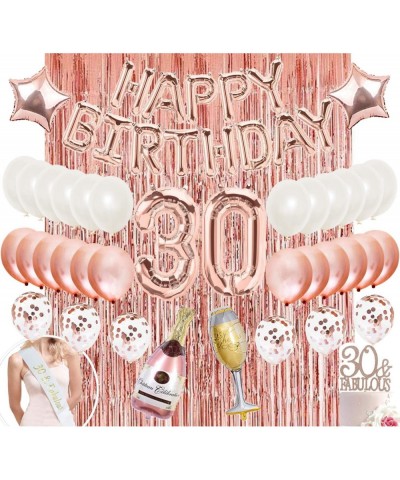 30th Birthday Party Decorations- 30 Fabulous Sash- Rose Gold Happy Birthday Banner- Champagne Balloon- 30 Fabulous Cake Toppe...