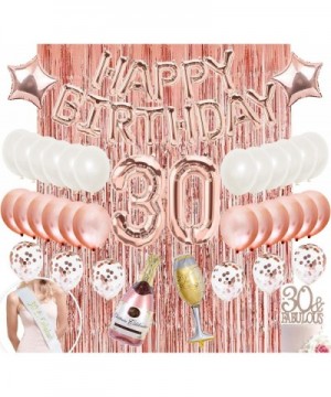 30th Birthday Party Decorations- 30 Fabulous Sash- Rose Gold Happy Birthday Banner- Champagne Balloon- 30 Fabulous Cake Toppe...