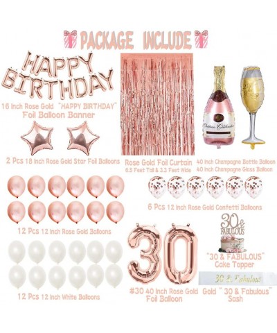 30th Birthday Party Decorations- 30 Fabulous Sash- Rose Gold Happy Birthday Banner- Champagne Balloon- 30 Fabulous Cake Toppe...